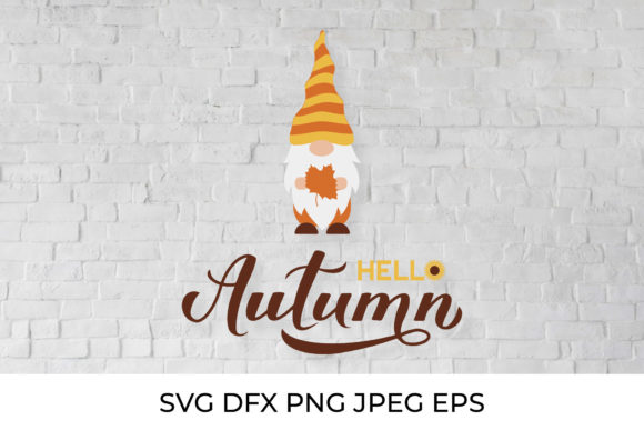 Hello Autumn. Fall Gnome Holding Leaf